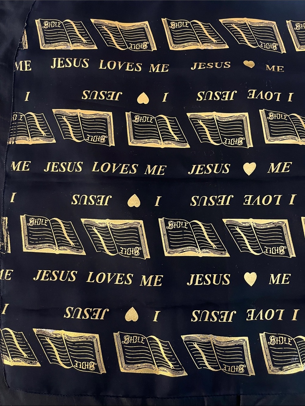 Black & Gold 'Jesus Loves Me' Graphic Scarf